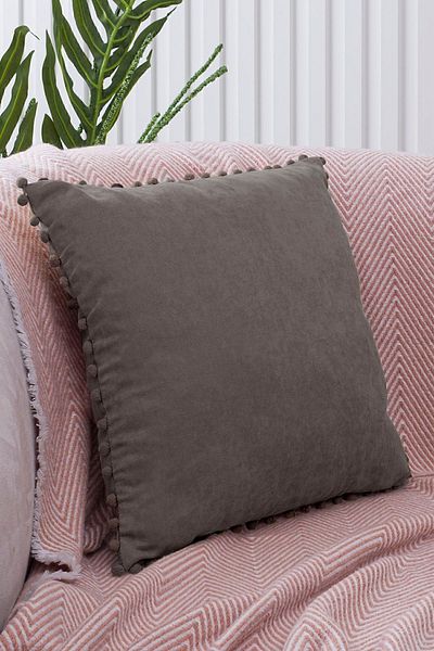 ÖZENEV Gray Pompom Throw Pillow Cover with Color and Size Options Decorative Plain Simple Punch Panoroma