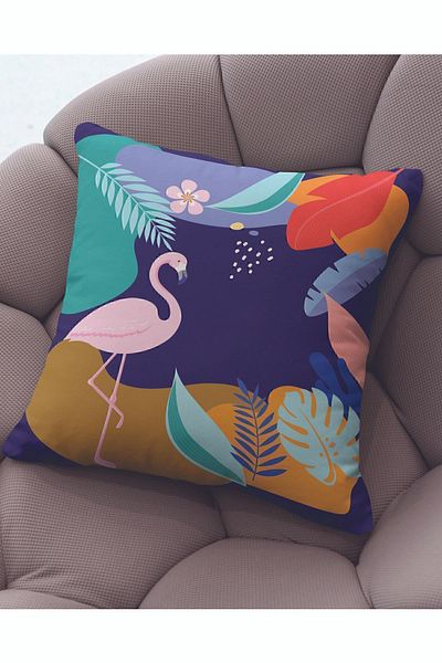 ÖZENEV Decorative Soft Living Room Case 43X43 cm Flamingo Leaf