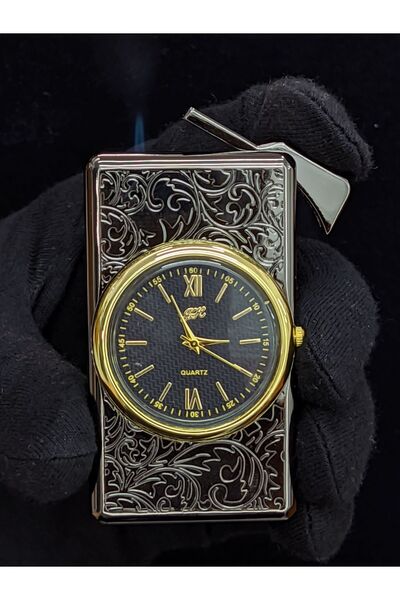 Senin Silver Otantik  Figür İşlemeli Saatli Pürmüzlü Tekrar Doldurulabilir Çakmak