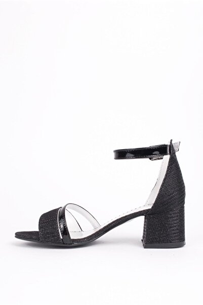 Rıdvan Çelik Girl's Black Ankle Buckle Heeled Evening Dress Shoes