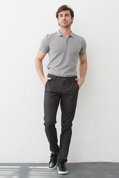 RAVANELLI Μαύρο Slim Fit Lycra Chino Παντελόνι - Μοντέρνο Ανδρικό Σχέδιο με Πλαϊνές Τσέπες