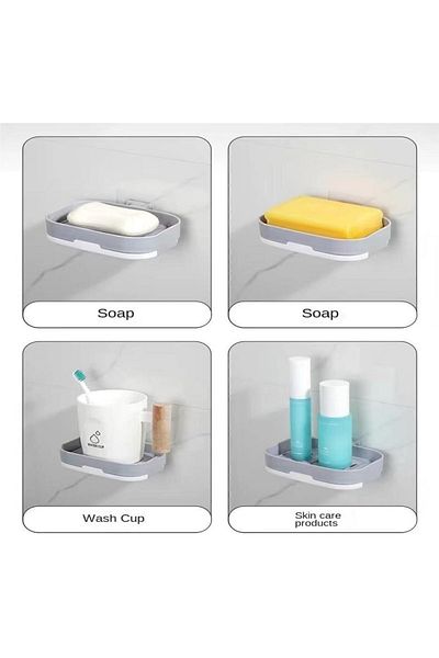 MAİN SHOP 1 бр. Стенна двуетажна сапунерка - органайзер за баня с вендуза, издръжлива пластмаса M-1841