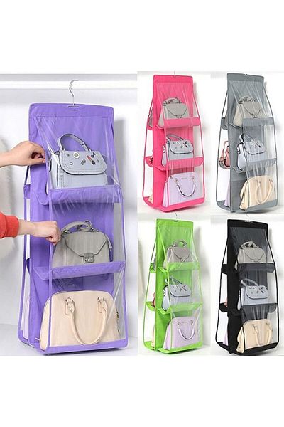 MAİN SHOP Gray Handbag with 6 Pockets and Hanger - Wardrobe Closet Space Saver Organizers