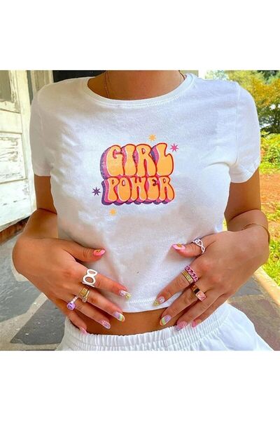 Le Savu Girl Power με τύπωμα Λευκό Χρώμα Crop