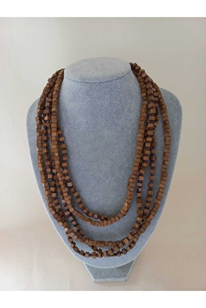 İPAR AKSESUAR Kadın - Kahve Bambu Küp Ahşap Bohem Kolye