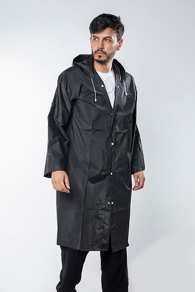 MAİN SHOP 1Pcs Women Men Raincoat Hooded Snap Fastener Eva Black Raincoat M-2532