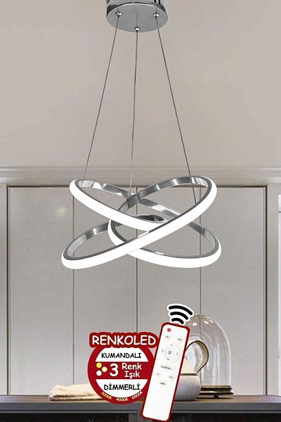 Renkoled Aydınlatma Controlled 3 Color Lighted Modern Pendant Lamp Led Chandelier Chrome Case Living Room, Room, Kitchen, Hall Legend