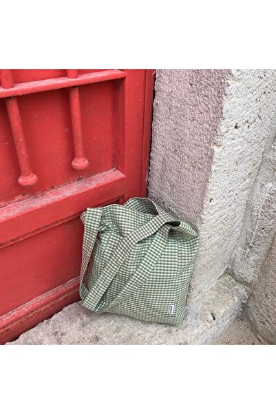 Sumicorn Design Yeşil Pötikareli Çevre Dostu Bez Çanta,cepli Keten Kol Ve Omuz Çantası Unisex Alışveriş Çantası