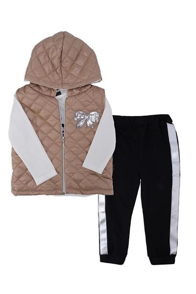 Bebelop Glittery Quilted Tracksuit Set for Girl - Set of 3 with Vest