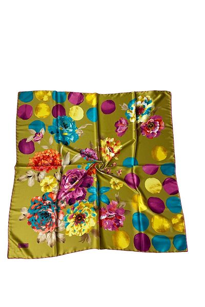 PİRAMİT 90cm X 90cm Pistachio Green Floral Pattern Pyramid Scarf - Es-07