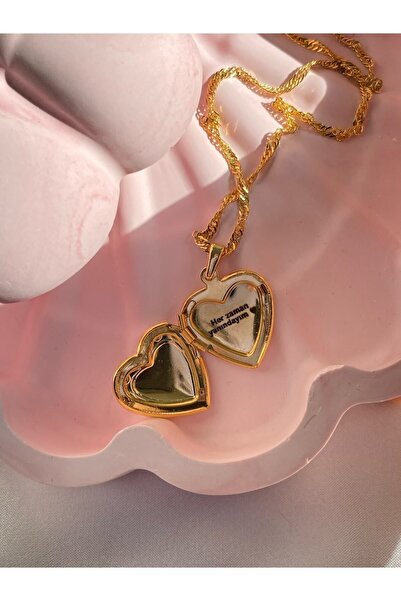 Harlofia Jewelry Altın Kaplama Her Zaman Yanındayım Yazılı Kapaklı Kalp Kolye