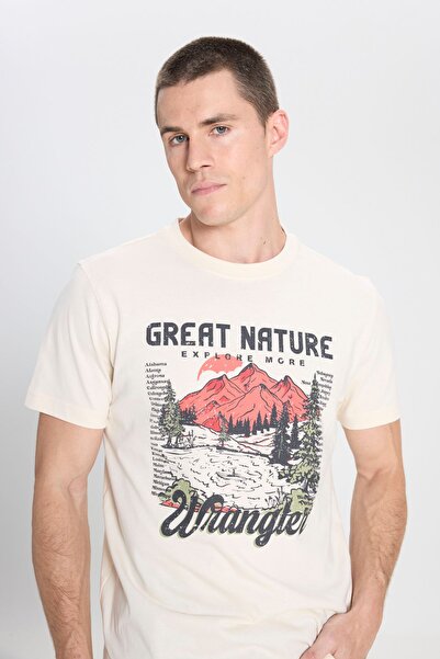 WRANGLER Regular Fit Normal Kesim Bisiklet Yaka %100 Pamuk Ekru Tişört