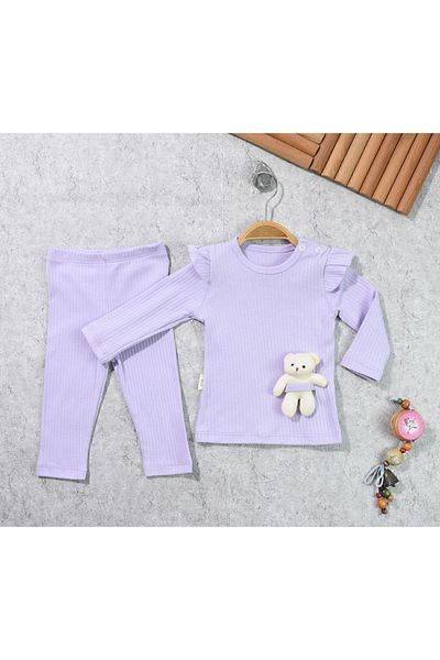 Bebelop Baby Girl Top and Bottom Set with Ruffled Sleeve Detail and Snaps on the Shoulder