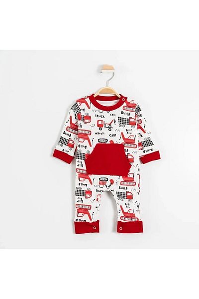 Bebelop Dozer Patterned Baby Boy Jumpsuit with Front Pocket