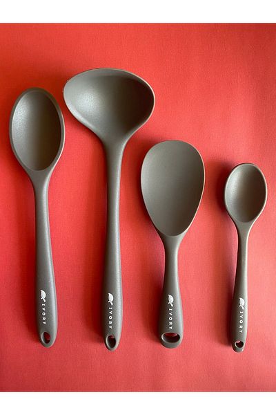 Multiamo Silicone Colander Ladle Set - Heat Resistant, 5 Pieces, 8Cm/22Cm/20Cm/28Cm