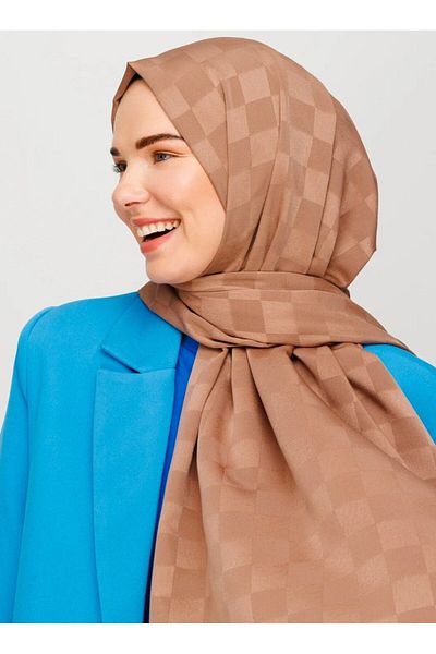 Trablus Checkerboard Patterned Hijab Women's Silky Jacquard Shawl