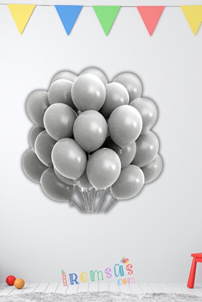 mypartyready Pastel Ton Gri Renk Lateks Balon 10 Adet Gri Renk Doğum Günü Süs...