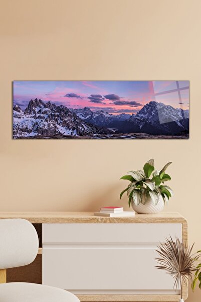 Vosevu Karlı Dağlı Kış Manzarası Panoramik Cam Tablo, Modern Ev Ofis Dekoru, ...