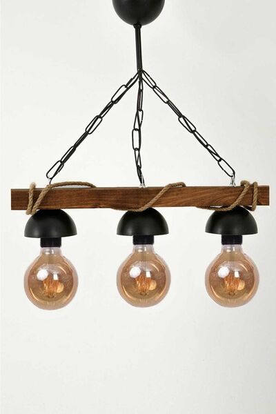 megüsa Authentic Wooden Natural Log Rope 3-Piece Chandelier with Dark Color Hat Model