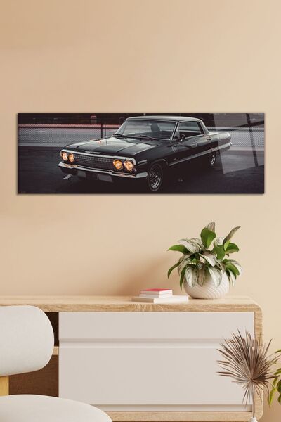 Vosevu Siyah Vintage Klasik Araba Panoramik Cam Tablo, Modern Ev Ofis Dekoru,...