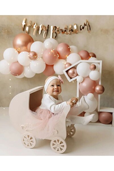 Çemrek Süs Parti Набір білих повітряних кульок Rose і банер Rose Happy Birthd...