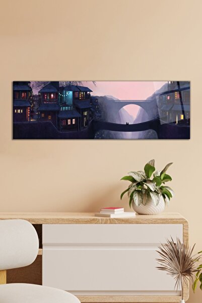 Vosevu Fantastik İllüstrasyon Panoramik Cam Tablo, Modern Ev ve Ofis Dekoru, ...