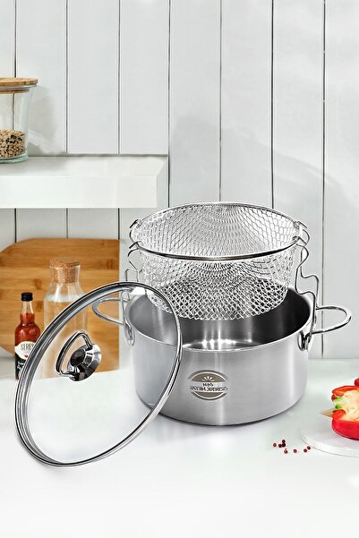 Genel Markalar Cam Kapaklı 3 Parça Çelik Kızartma Tenceresi