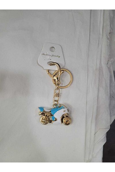 esdekor Metal Stone Racing Motorcycle Gold Color Car Keychain Colorful Rhinestone Beetle Key 1 Piece