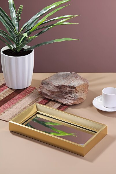 Akkoyunlu home Gold Aynalı Plastik Servis Sunum Tepsisi Çay Kahve Sunumluk Tepsi Çay Tepsisi