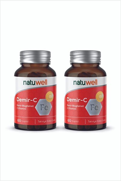 Natuwell 2'li Natuwell Demir-C (Demir Bisglisinat + C Vitamini) 60 Kapsül