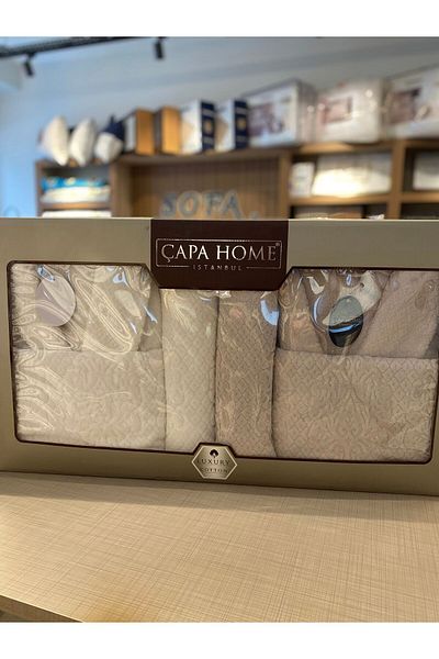 Çapa Home Velvet Bathrobe Set - İlay 100% Cotton, Home Light Brown