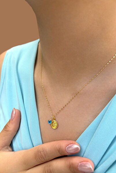 Altınaşkı Mini Tuğralı Aynalı Zincirli Altın Kolye