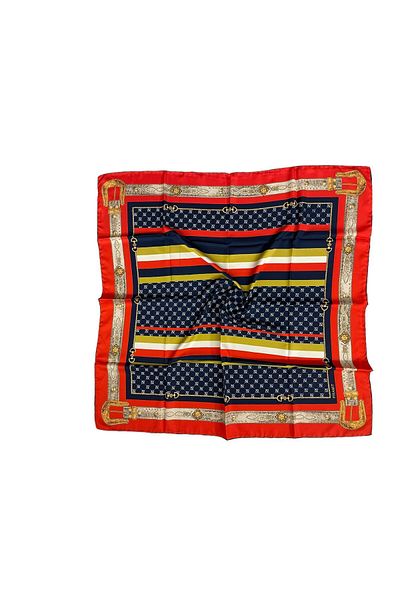 PİRAMİT Orange Navy Blue Geometric Patterned Pyramid Scarf - 90cm X 90cm Es-30