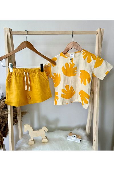 Ceyba Muslin Children's Short Sleeve Top and Bottom Patterned Summer Set