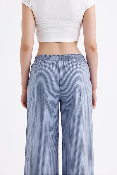 Jardin du Soleil Dark Blue Striped Cotton Regular Trousers