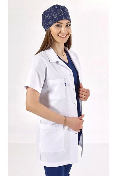 Uçak Medikal Lungime tunică albă, mânecă scurtă, guler clasic, șorț doctor