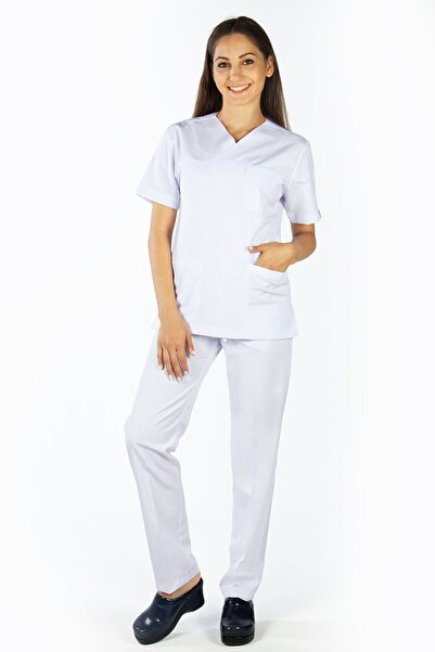 Uçak Medikal White V-Neck Alpaca Top