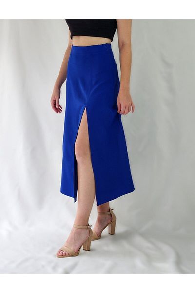 YAXİ Fusta țesută pentru femei Saks Blue Slit - Croială lejeră