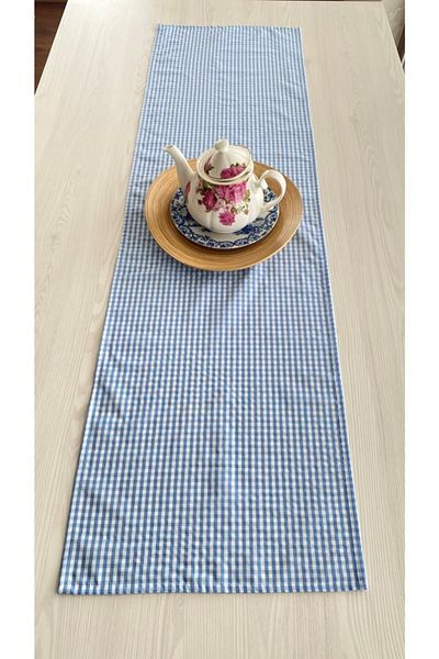White Alamode Gingham Blue Runner 40x140εκ