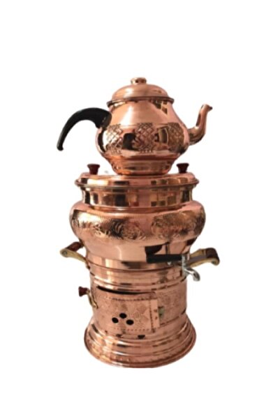 Genel Markalar Bakır Çay Semaver Odunlu Kömürlü Bakır Özel El Işçilikli 7 Lt Demlik Hediyeli