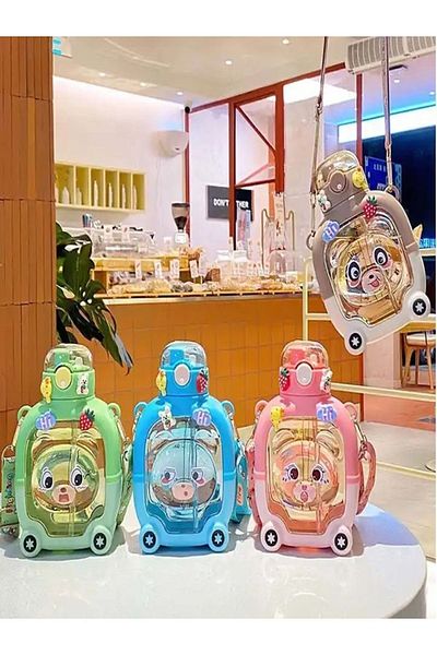Keyfi Sepet Cute Teddy Bear Model Water Bottle Water Bottle 1000ml Bpa Free Water Bottle Children's School Water Bottle