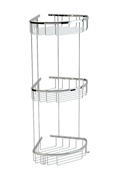 Defne 20x20 Cm Kalipso Üçlü Banyo Köşelik Rafı Şampuanlık Paslanmaz Pirinç