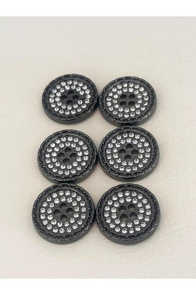 ODDA TASARIM ATÖLYESİ Black Gold Colored Crystal Stone 4 Hole Button Set - 36 Sizes