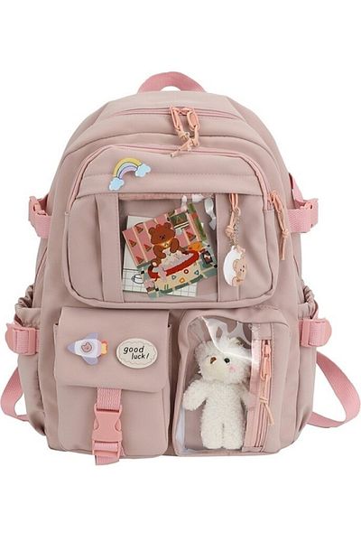 SERİN Srn Design,Korean Style Kawaii School Bag, Multi-Compartment, Accessory School Bag