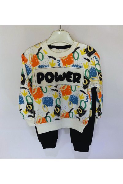 PONÇİK BEBEK (6-12-18 Ay ) POWER Baskılı Yazılı Desenli Yaka Çıtçıtlı Alt Üst...