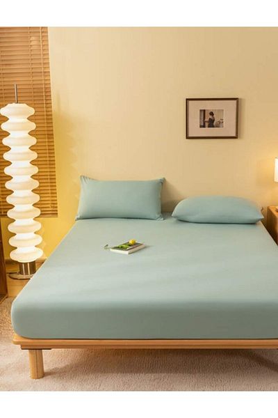 Totem Ranforce Mint Green Cotton Elastic Sheet Set with Pillowcase