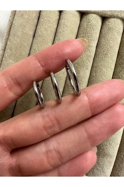 ringbox Silver Colored 3-Piece Steel Stainless Anti-tarnish Earring Set