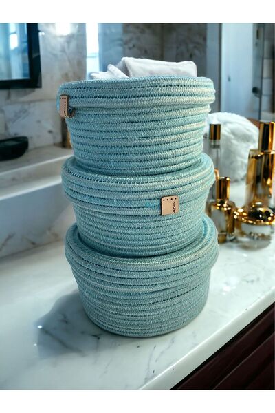 JÜTEX HOME Set de 3 coșuri multifuncționale din paie și iută cu capac