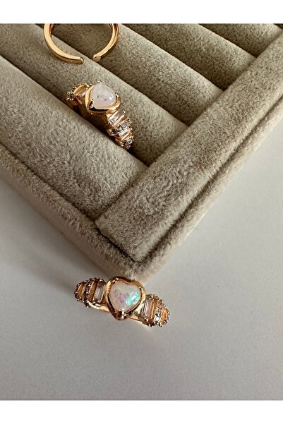 ringbox Gold Parıltılı Taşlı Kalp Yüzük