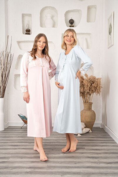 Lohussa Синя мереживна нічна сорочка для вагітних спеціального дизайну На флісі Cotton